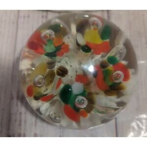 Kent Helms Handblown Art Glass Paperweight Multi Color Trumpet Flowers VTG